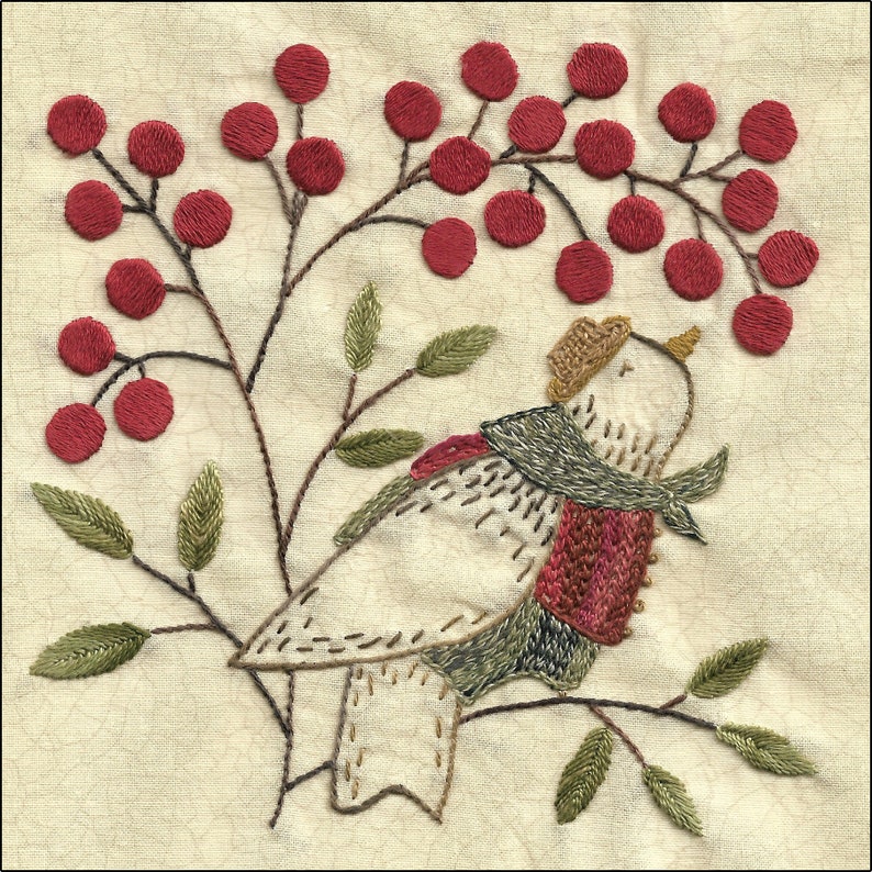 60 Berry Goodness bird and berries hand embroidery patter image 1
