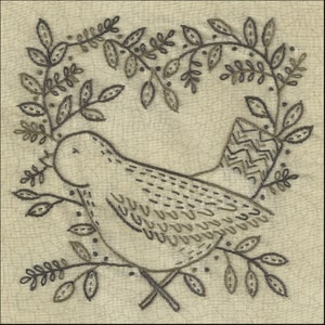 33 Love Entwined hand embroidery pattern bird in a heart wreath