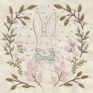 49 Woodland Hare rabbit embroidery wreath
