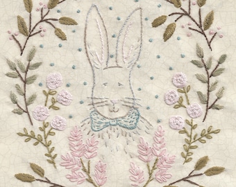 49 Woodland Hare rabbit embroidery wreath