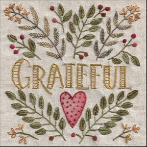 54 Grateful Heart Stickmuster One Stitch at a Time Clubdesign mit Herbstfarben, Blätter und Blumen