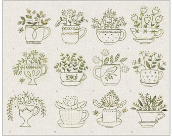 4 - Teatime 12 embroidery cups with flowers, designs for May