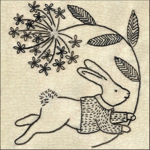 Hops! Bunny in a sweater bringing you a flower hand embroidery pattern  pdf digital