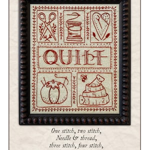 Quilt Sampler embroidery pattern scissors, thread, heart, measuring tape