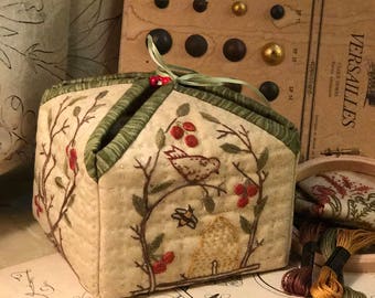 Honey Hive PDF pattern embroidery box with birds and bees