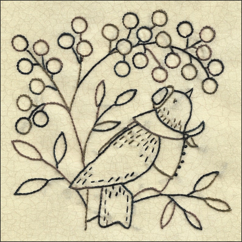 60 Berry Goodness bird and berries hand embroidery patter image 2