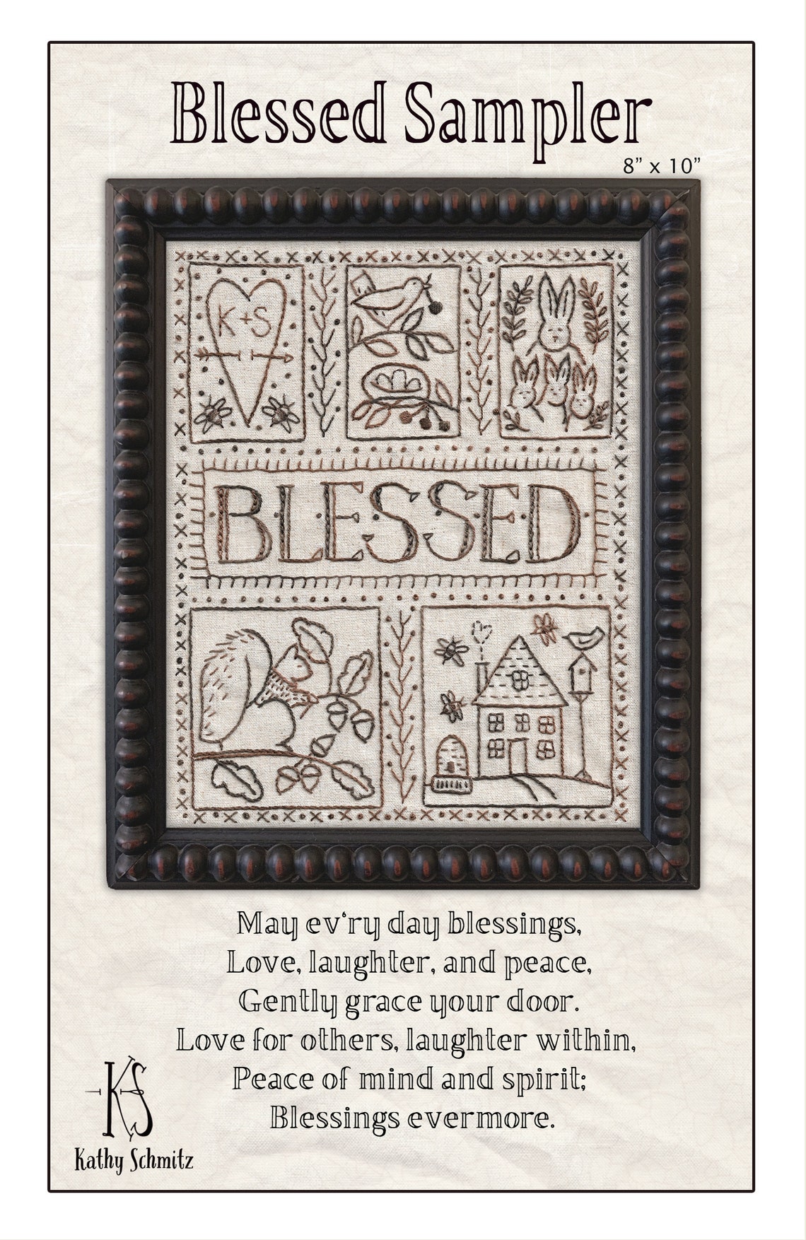 Blessed Sampler Hand Embroidery Pattern Birds, Bees, Nests, Cherries ...