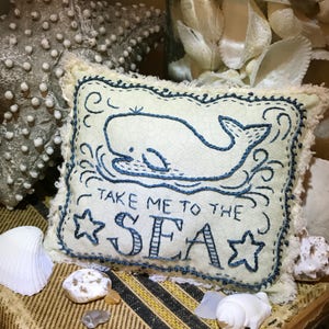 To the Sea embroidery with a whale and a quote