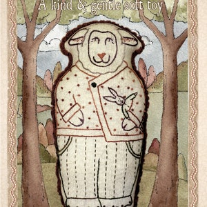 hand embroidery pattern by kathy schmitz of sheep in pajamas soft toy