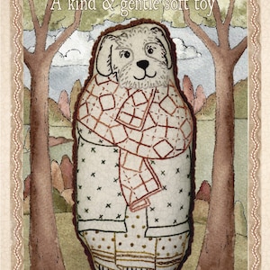 Hazel - hand embroidery dog with quilt soft toy