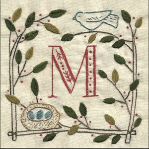 50 Initially Yours monogram embroidery with bird and nest with entire alphabet