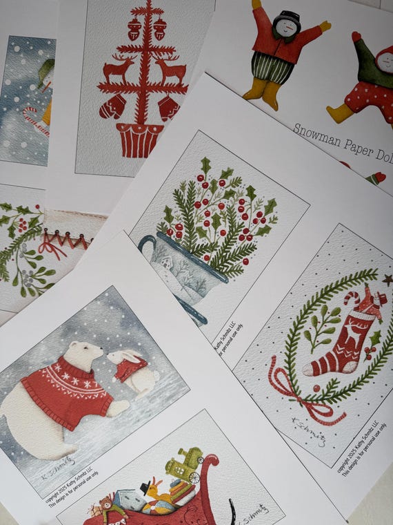 Christmas and Winter digital art prints created from original watercolor paintings