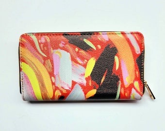 Zipper Wallet abstract painting floral art design contemporary art mother's day gift