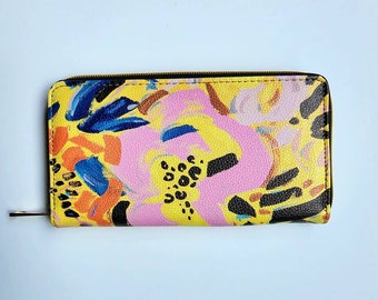 Zipper Wallet abstract painting floral art design contemporary art mother's day gift