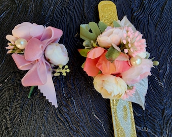 High school prom corsage and boutonniere set, wedding set. (#3)