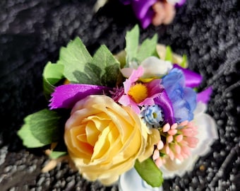 Artificial Flower Corsage and Boutonniere Set, Wedding Wristlet, Prom Accessory(209)