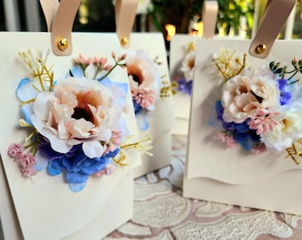 Set of 5 Floral Gift Bags, Wedding Anniversary Engagement Present Boxes