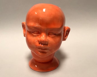 Orange Ceramic Doll Head Planter