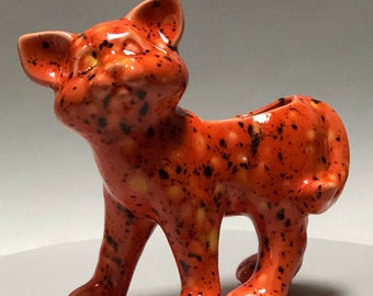 Orange Speckled Ceramic  Cat Planter