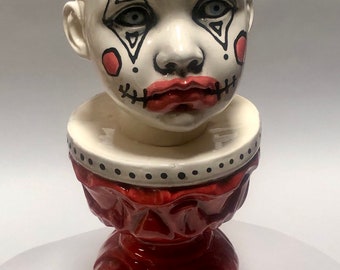 XL White Ceramic Clown Doll Head Planter