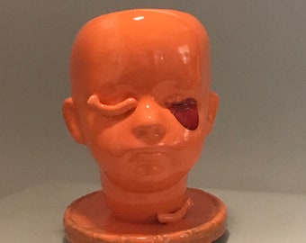 Orange Ceramic Doll Head Planter