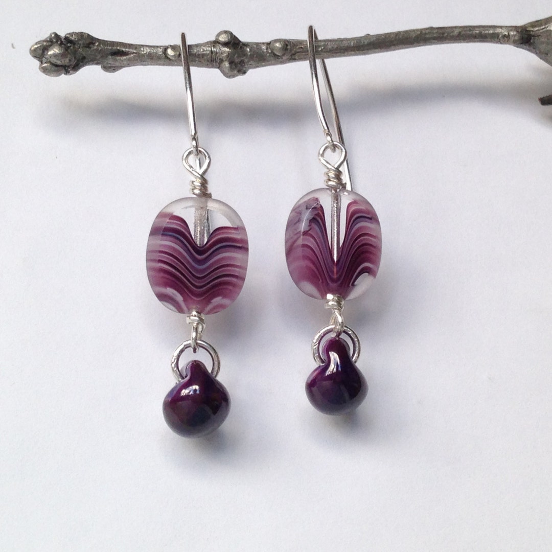 Eggplant Grape Violet Purple Glass Dangle Earrings - Etsy