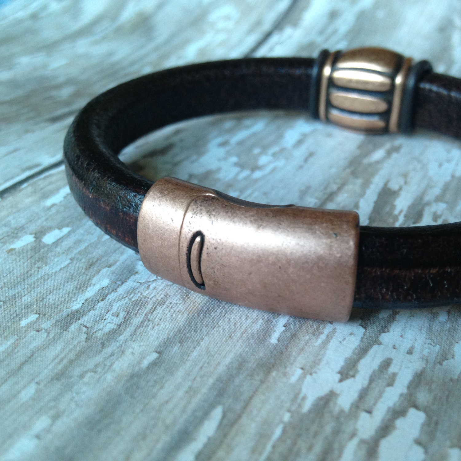 Brass & Leather Bracelet for Your Boyfriend Etsy