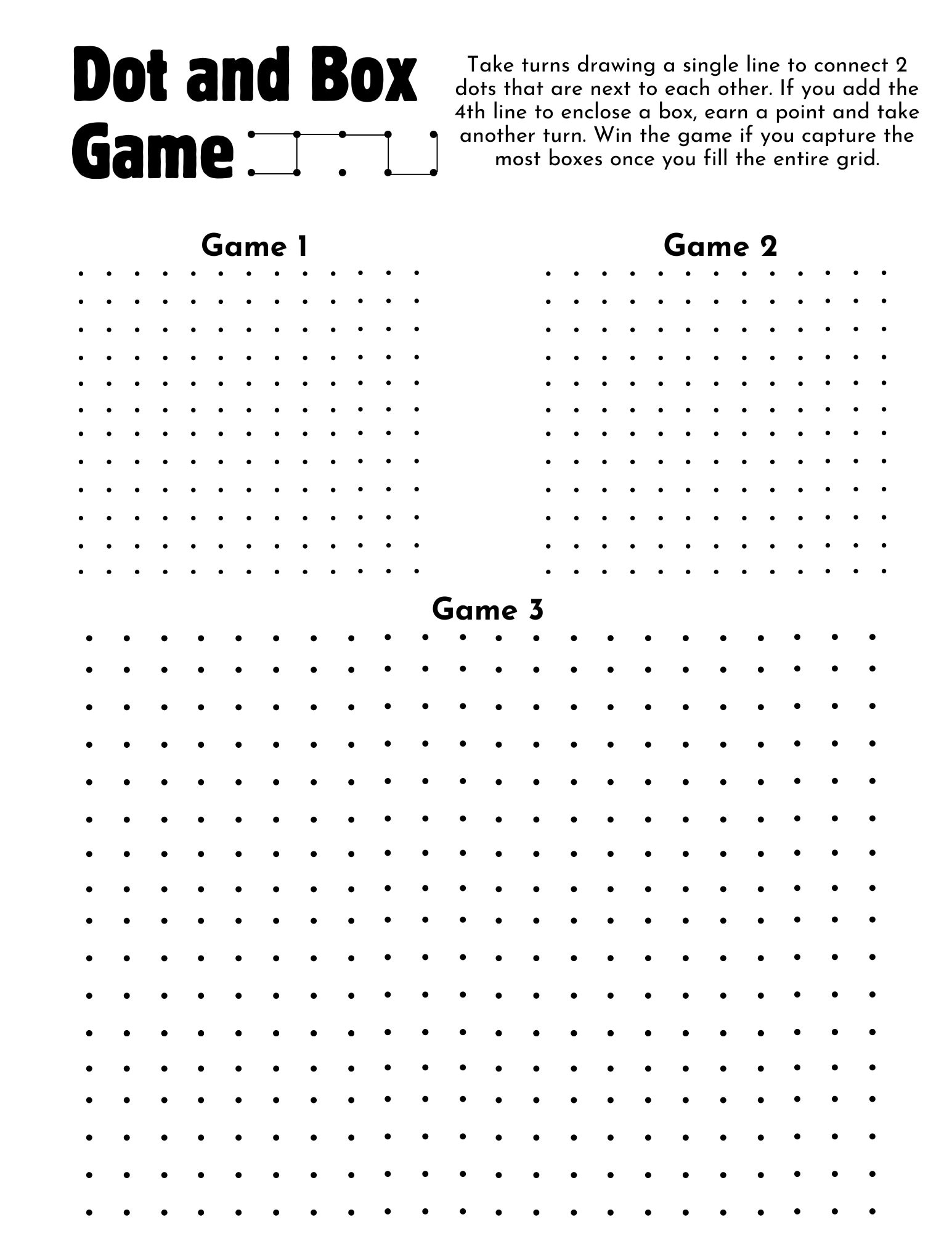 Printable Dots and Boxes Game | Instant Digital Download | Fun Family ...