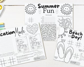 Summer Games Activity Placemat | Summer Coloring Page | Kids Fun Summer Vacation Sheet | School Holidays Table Mat | PDF | Instant Download