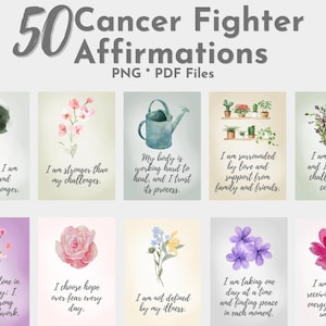 50 afirmaciones para luchadores contra el cáncer / guerreros contra el cáncer l Diseños de flores y naturaleza en acuarela / Descarga instantánea l Redes sociales l Mensajes de texto