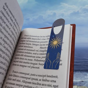 Celestial Sun Bookmark with Open Hands | Aluminum Base | Page Holder Slot | Unique Gift for Avid Readers