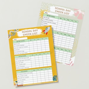 Printable School Day Checklist for Kids | Daily Routine Chart | Monday to Friday Planner | Instant Download l PDF