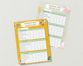 Printable School Day Checklist for Kids | Daily Routine Chart | Monday to Friday Planner | Instant Download l PDF