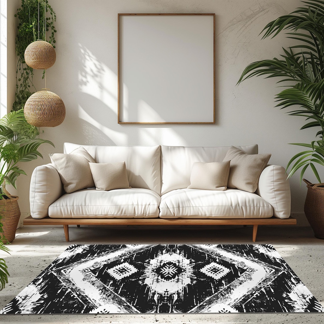 Stunning Black and White Area Rug Living Room Eyecatching Monochrome