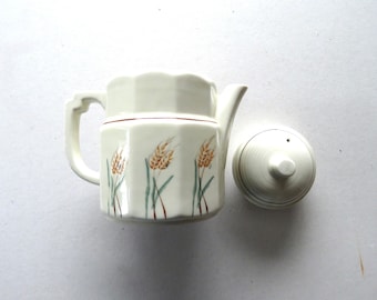 Tetera de porcelana vítrea vintage decorada a mano con diseño de trigo, EE. UU.