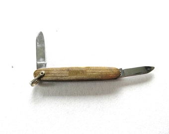 Vintage Colonial Prov USA Gold Tone Pocket Knife Made in USA