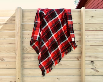 Vintage Wool Plaid Blanket: Troy Mills, 1950s Stadium Throw