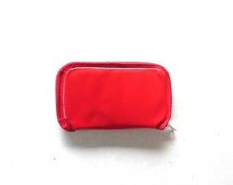 Vintage Red Faux Leather Coin Purse Change Pouch Zips