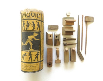Antique MOVIE Man Block Toy, Triangle Toys Corp, Collectible USA Made