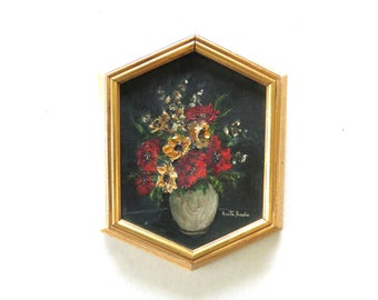 Antique Original Floral Still Life Flower Oil Painting By Anita Pender