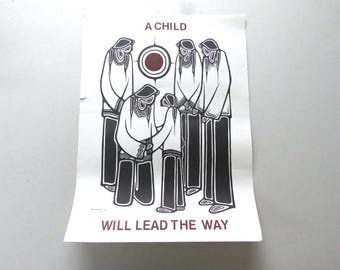 Impresión artística original vintage de Leland Bell, 1982, "Un niño guiará el camino"
