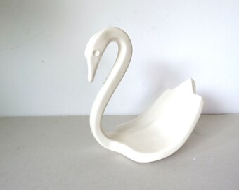 Vintage MCM White Ceramic Porcelain Swan Statue Sculpture Marked BR
