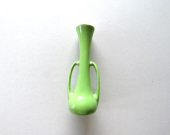 Vintage Lime Green Ceramic Vase MCM Style flower bud vase white interior 7 1/8" tall Marked LZ 82