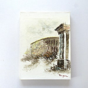 Vintage Original Oil Painting On Canvas Wood Frame Buildings signed Bonger
