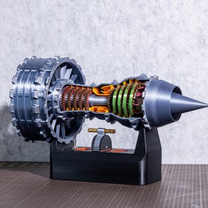 Jet Engine Turbine Cutaway Model Functional Rotating Turbine Display STEM Mechanical Gift for Engineers Hobbyists Aviation Fans Collectors