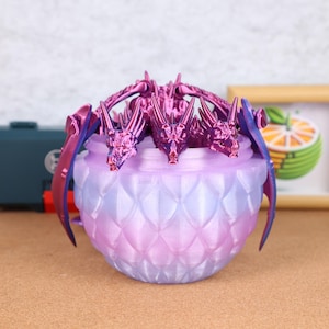 Metallic Lila 3-köpfigen Drachen Figur Kristall Ei Lagerung König Ghiborah Poseable Spielzeug Gamer Geschenk Urlaub Sammler Epic Dragon Figure
