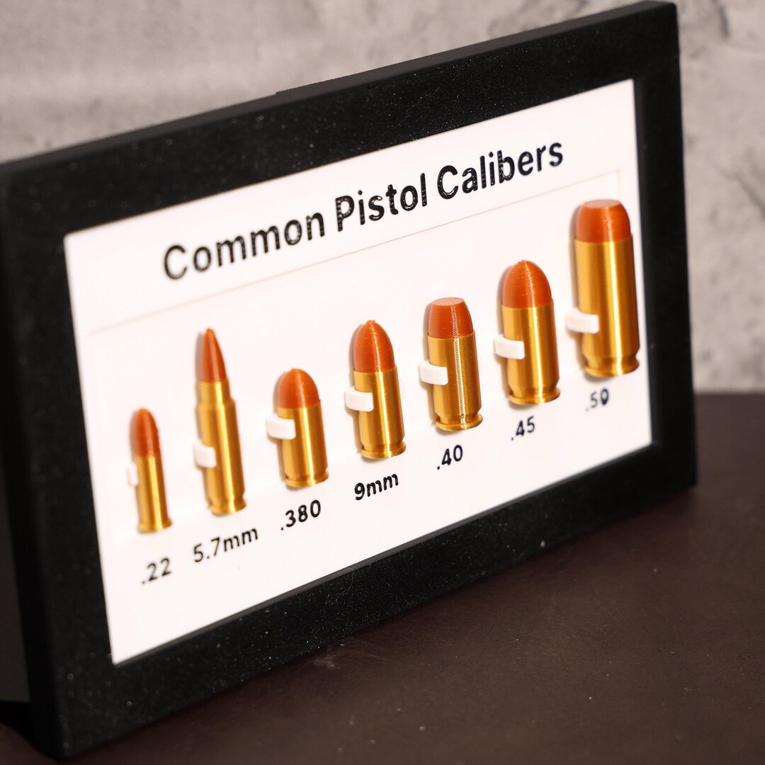 Custom Pistol Calibers Framed Set 3D Printed Bullet Display Gun ...