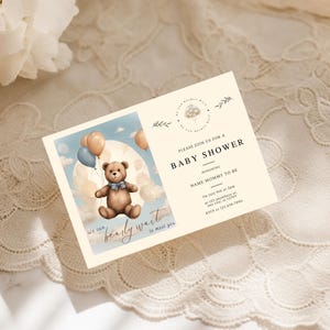 Baby Shower Invitation, We Can Bearly Wait Theme, Editable Template, Teddy Bear, Bear Baby Shower, Digital Template Invitation, Neutral Baby