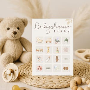 Babyshowerbingo, babyshowerspellen, instant download, boho modern minimalistisch, babyshowerkaart, neutrale babyshower, afdrukbare babybingo