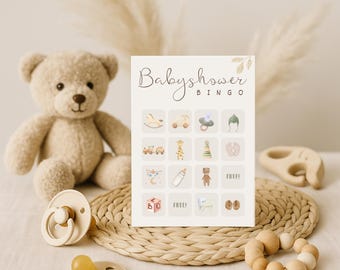 Gioco del bingo per baby shower in stile boho, carta minimalista e neutra (download immediato)